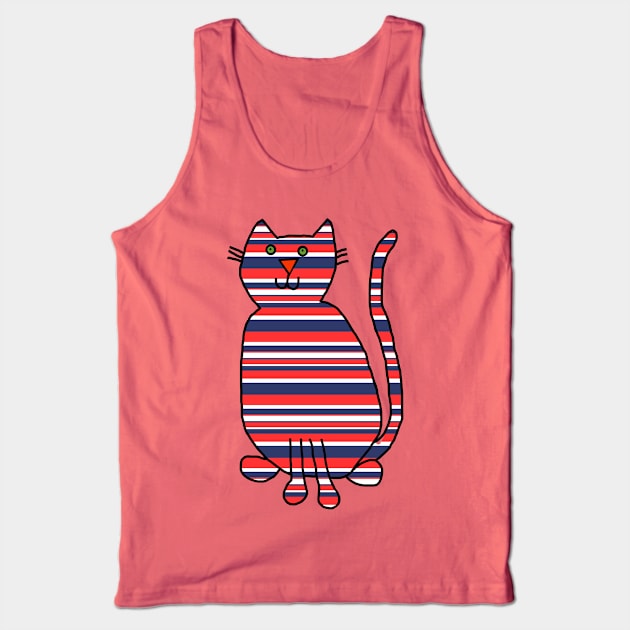 Cat Red and Blue Stripes Tank Top by ellenhenryart